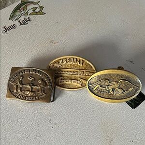 Vintage Brass Belt‎ Buckles Set x3 true vintage made in USA